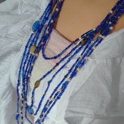 Naszyjnik Kaskadowy Długi Szafirowy Hematyt