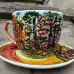 Porcelanowa filiżanka ręcznie malowana Jesień w lesie - 