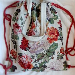 Plecak torba 2w1 ecru w czerwone kwiaty