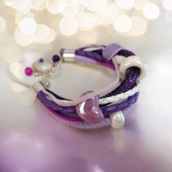 Bransoletka rzemykowa wrzos i fiolet