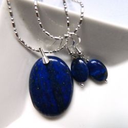 Lapis lazuli z pirytem, wisiorek, kolczyki 