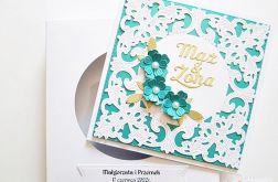 Kartka ŚLUBNA ażurowa - turkusowa