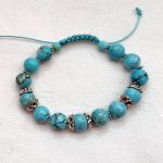 Bransoletka BOHO makrama z naturalnymi turkusami 10 mm - 