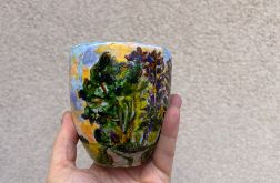 Porcelanowy kubek ręcznie malowany Las wieczorem