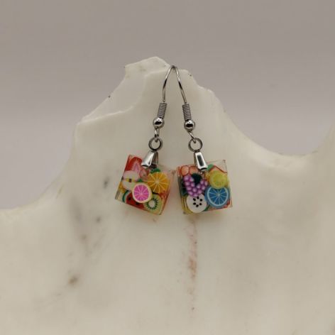 Kolczyki Fruit Cube – kolorowe kosteczki z owocami