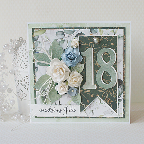 Urodzinowa kartka "18" w zielonych kolorach