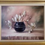 Magnolia, kwiaty, ręcznie malow obraz olejny - do domu