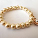 Bransoletka z pereł ecru - Bransoletka na gumce z pereł