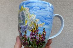 Porcelanowy kubek ręcznie malowany Chmura i łąka