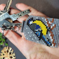 Sikorka zimowa - zawieszka do kluczy torebki plecaka tkany z koralików