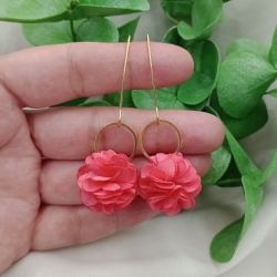 Koralowe długie kolczyki kwiaty lekkie koral