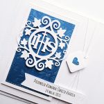 Elegancka kartka na Komunię biało-granatowa - Kartka handmade na Komunię
