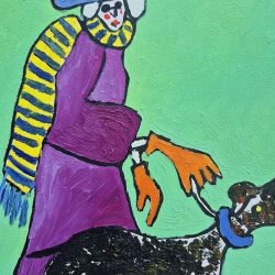 Obraz ręcznie malowany babcia z pieskiem art