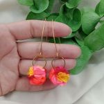 Długie żółte kolczyki, neonowe kolczyki - pomarańczowe