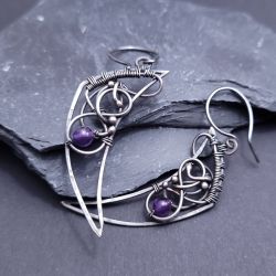 Srebrne kolczyki wire wrapping z ametystem – ręcznie robiona biżuteria artystyczna