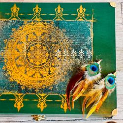 Kufer boho na biżuterię, mandala, złote dodatki, prezent, zielony