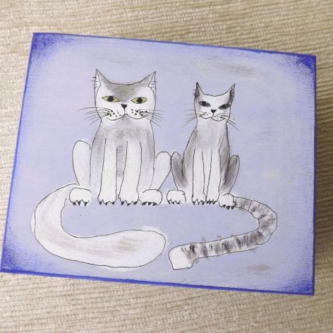 Pudełko malowane d.- Koty w  jasnoniebieskim