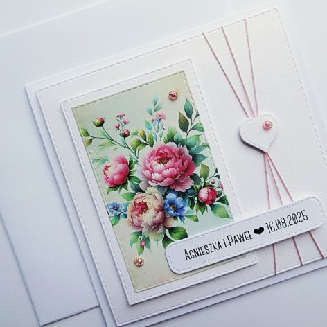 Kartka na ślub romantyczna z bukietem róż 