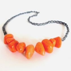 Naszyjnik z koralikami - pomarańcz z szarym