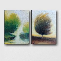 Drzewa-dwie prace pastelami olejnymi 