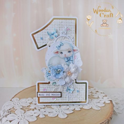 Kartka cyferka na roczek "Baby Lamb" GOTOWA