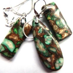 Zielono-złoty jaspis z pirytem, oryginalna biżuteria, zestaw