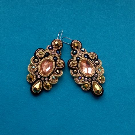 Kolczyki Złoto, Czerń & Kryształy