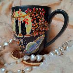 Ręcznie malowane planetarne koty kubek 300 ml. - ręcznie malowane