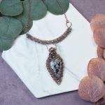 Miedziany naszyjnik wire wrapping z obsydianem śnieżnym #492 - 