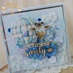 Kartka chrzest pamiątka "BlueGiraffe" GOTOWA - 