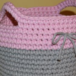 Koszyk ze sznurka (różowo-popielaty)