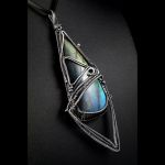 Srebrny wisior z labradorytem oksydowany - Sterling Silver wire wrapped pendant with Labradorite gift for her gift for mom, perfect present wire wrapped handcrafted jewelry for women