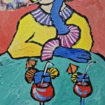 kolorowy  obraz  babcia z drinkiem - 