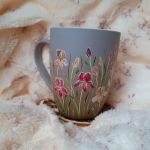 Kubek retro kogucik kurka i irysy ręcznie malowany 300 ml.  - ręcznie malowane