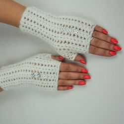 RĘKAWICZKI MITENK HANDMADE KASZMIR ECRU