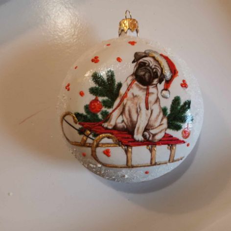 Bombka, medalion, średnica 10 cm, z pieskiem