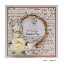 Kartka ślubna wianek z różami - złote napisy