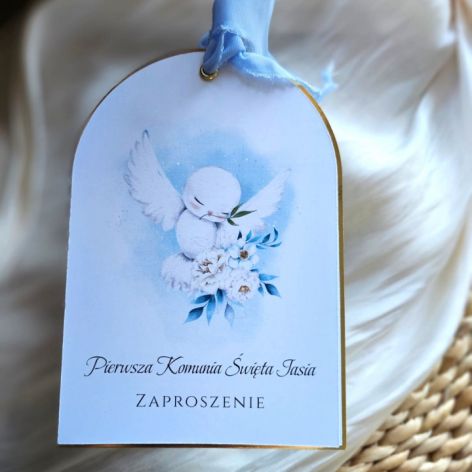 Eleganckie zaproszenie na Pierwszą Komunię Świętą ręcznie robione