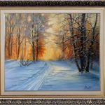 Pejzaż Zima w lesie -obraz ręcznie malowany - do salonu