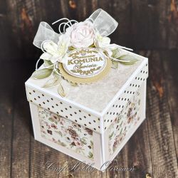 Komunijny exploding box w różu - z życzeniami