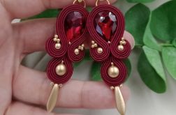 Soutache sutasz kolczyki czerwone złoto