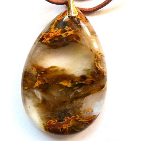 Włosy Wenus czyli kwarc rutylowy, duża łezka w złocie, wisior na rzemieniu