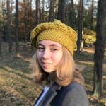 Musztardowy beret  freeform crochet - 