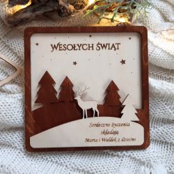Drewniana kartka świąteczna z jelonkiem