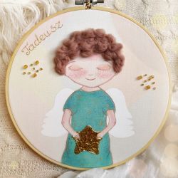 Obrazek z aniołem pamiątka Chrztu chłopiec