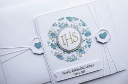 Kartka na Komunię z niezapominajkami handmade