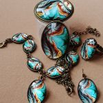 Komplet biżuterii - w barwach brązu i zieleni - Komplet biżuterii w barwach brązu i zieleni