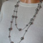 Naszyjnik Korale Perłowe Długi Sznur Pereł Szare Perły - 