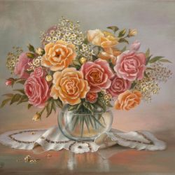 Róże, Kwiaty w wazonie, obraz olejny