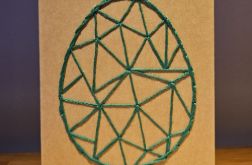 Kartka Wielkanocna - ręcznie haftowana - Pisanka zielona